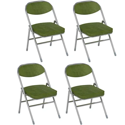 Image de Chaise pliante set de 4 fauteuils lounge avec rembourrage Corduroy Chaise visiteur cuisine chaises 46.5x41x79cm vert olive