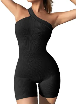 Produktbild von TTPSRY Damen Jumpsuit kurz Sommer One-Shoulder Einteiler Kurzer Romper Sportlich