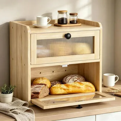 Image de Boîte à pain en bois avec 2 niveaux et fermeture magnétique