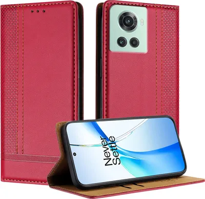 Produktbild von Handyhülle für OnePlus 10R Leder Flip Klappbare Schutzhülle mit Standfunktion Rot