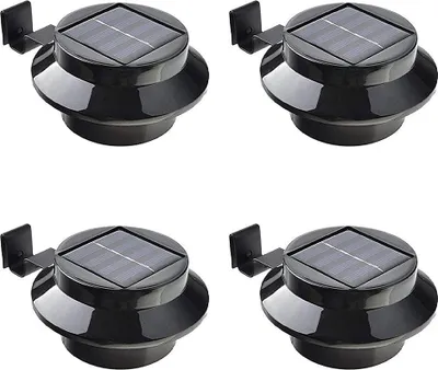 Produktbild von 4er-Pack Solar-LED-Dachrinnenleuchten – Weiß/Schwarz, Solar-Nachtlichter, Wandleuchten, Zaunleuchten, Dachrinnenleuchten