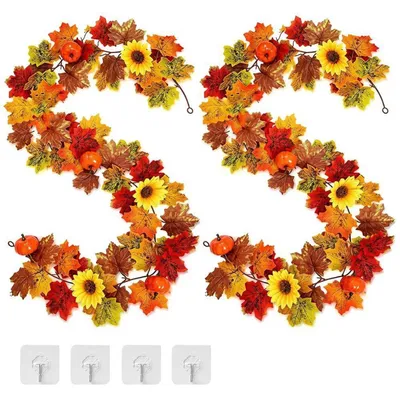 Image de Guirlande d'automne avec des feuilles d'érable artificielles, 175 cm, lot de 2, avec crochets adhésifs