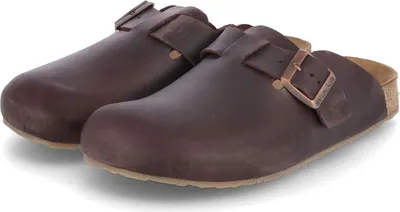 Produktbild von Haflinger Herren Clogs Pantoletten PORTO Dunkelbraun Glattleder Used Look Größe: 43