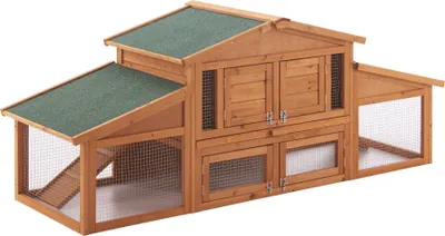 Produktbild von Králíkárna Schmitten 72 x 180 x 62 cm Králíkárna dvoupatrový výběh pro malá zvířata Domeček pro hlodavce s živičnou střechou Jedlové dřevo