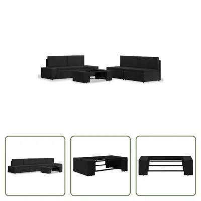 Obrázek produktu pro The Living Store 5 tlg. Garten-Lounge-Set Poly Rattan Schwarz
