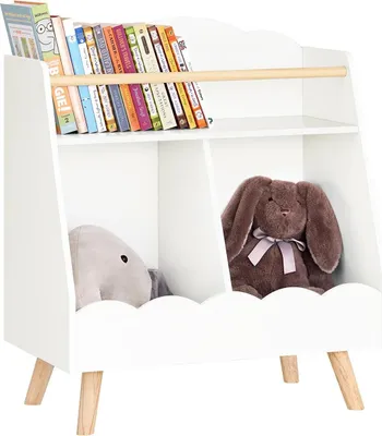 Image de Étagère pour enfants - KMB100-K-W - 3 compartiments Étagère à livres - Rangement bas Montessori - 61×71×35 cm - Blanc - à monter soi-même