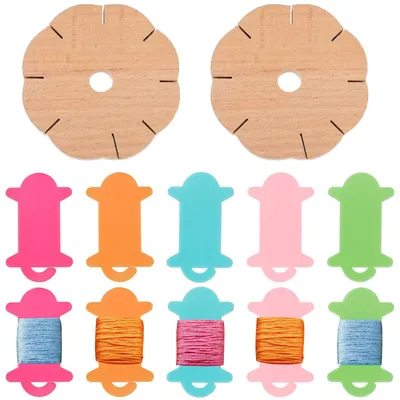 Flechtscheiben-Set, 2 Stück, 7,5 x 7,5 cm, Holz, mit 10 Spulen