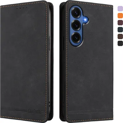 Produktbild von Hülle für Samsung Galaxy S26+, Retro Kunstleder Ständer Klapphülle mit Kartenfächer und Magnetische Schwarz