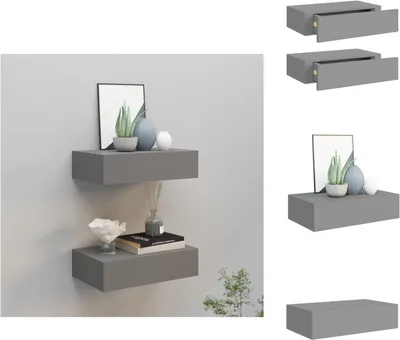Zdjęcie produktu dla vidaXL Półki ścienne z szufladami 2 szt. Szary 40x23,5x10 cm MDF - Półki ścienne
