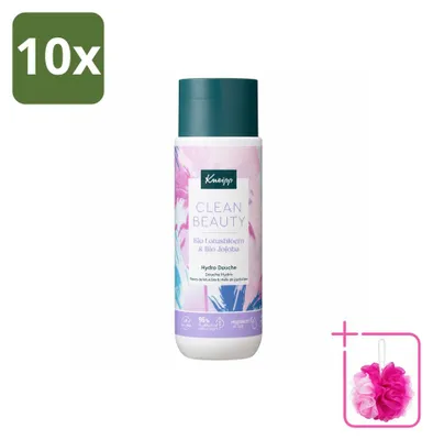 Imagen del producto de 10 unidades de gel de ducha Kneipp Clean Beauty, aroma de loto y jojoba, 200 ml cada uno. Pack ahorro