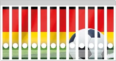 Produktbild von Wallario Ordnerrücken Sticker, selbstklebend für schmale Ordner, 12 Stück, Motiv Fußball vor einer Deutschlandflagge