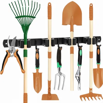 Imagen del producto de Soporte de pared para herramientas de jardín, rastrillo, escoba, mopa, cepillos, resistente