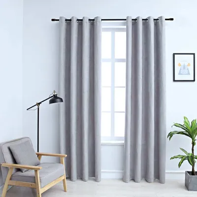 Image de The Living Store Rideaux occultants avec œillets métalliques 2 pcs. Gris 140x225 cm