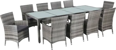 Produktbild von The Living Store 11-tlg. Garten-Essgruppe mit Auflagen Poly Rattan Grau