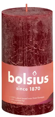 Image de Bougie rustique Bolsius à bout coupé, rouge foncé, 130 x 68 mm
