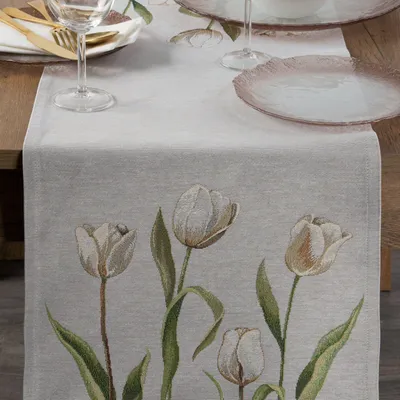 Produktbild von Dekorative Gobelin Tischdecke 4041 hellgrau schwarzgrau 45x140 cm   -5%