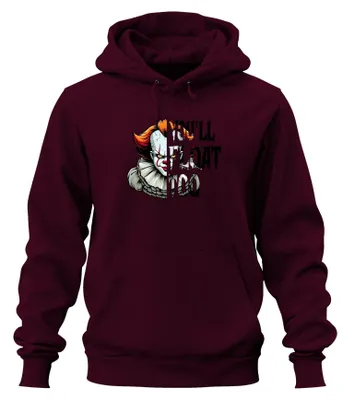 Productafbeelding van Pennywise griezelclown, horror, Halloween, retro, vintage, onheilspellend, uni, hoodie, sweater, bordeauxrood, maat M