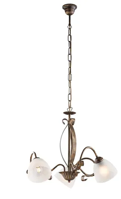 Image de Lustre Forgiato Fer Marron, Déco Or Antique, Verre Albâtre D.13, 3 Lumières D.51 Cm, Idéal Salon Ou Chambre