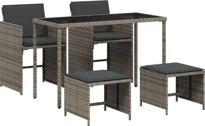Produktbild von 5-tlg. Garten-Essgruppe mit Kissen Grau Poly Rattan