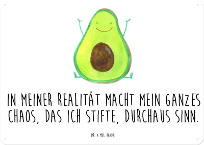 Produktbild von Mr. & Mrs. Panda Wandbild Avocado Glücklich DIN A4 - Weiß - Geschenk, tafel, Verrückt, Chaos, Blechtafel, Freude, Retro Blechschild, Schild, Türschild