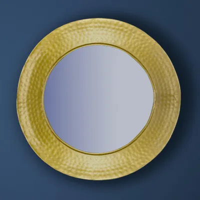 Produktbild von Wandspiegel 60 cm Metall Design Hängespiegel Gold, Eisen Dekospiegel Rund mit Rahmen Hammerschlag, Spiegel Wand Groß, Flurspiegel Garderobenspiegel Modern