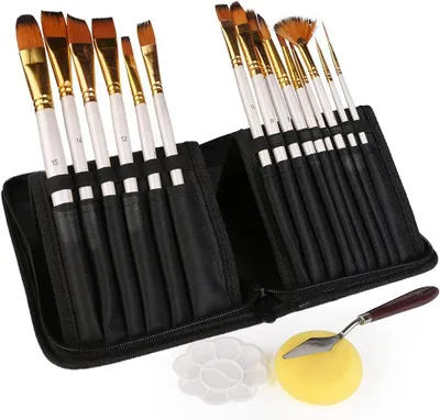 Produktbild von Künstlerpinselset Mit Pinselbox Und Farbmischwerkzeug, 15-teilig, Für Acryl Öl Aquarell Gouache Malerei, Für Anfänger Und Profis