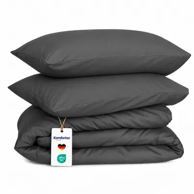 Zdjęcie produktu dla Pościel premium Komfortec 240x220 cm poszwa na kołdrę + 80x80 cm 2 poszewki na poduszki, szczotkowana 100% mikrofibra poliestrowa 120 g/m², 3-częściowy super miękki zestaw pościeli, antracytowy