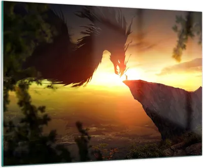 Produktbild von Bilder auf glas - Drache Rock Kreatur - 100x70cm - Glasbilder - Wandbilder - Kunstdruck - zum Aufhängen bereit - Wanddekoration aus Glas - Glas Bilder - Wandbild auf Glas - Einteilig - GAA100x70-3883