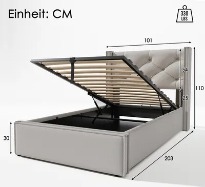 Produktbild von Sweiko Boxspringbett Polsterbett mit Kopfteil und Lattenrost, Stauraumfunktion Bett, Baumwolle, HellGrau，90x200 cm (mit Matratze)