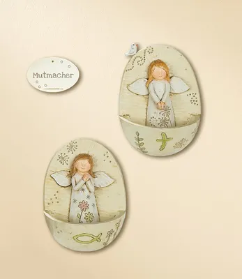 Image de Gilde Weihwasserbecken, Weihwasserbecken, "Mutmacher", Engelmotiv, Kunstharz, beige, VE 6, 2 Stück wie abgebildet,, L. 5 cm, B. 9 cm, H. 12 cm 37973