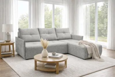 Produktbild von AX LIVING Ecksofa Damascus Hellgrau mit Schlaffunktion Bettkasten Schlafsofa 212 cm rechts