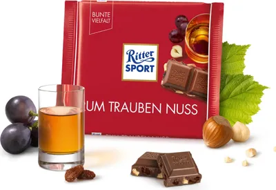 Produktbild von Ritter Sport - Bunte Vielfalt - Rum Trauben Nuss - 100g (rot)