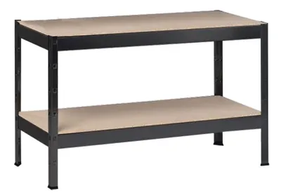 Produktbild von SCHULTE Regalwelt Schwerlastregal mit 2 Holzböden, 43x100x40 cm (HxBxT), Traglast pro Ebene ca. 150 Kg, schwarz-Struktur, Lagerregal, Kellerregal