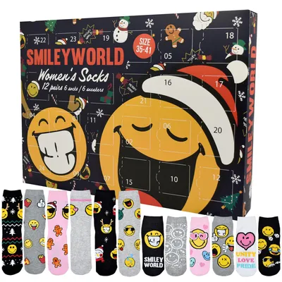 Adventskalender mit 12 Paar Socken, Gr. 35-41, Damen, bunt