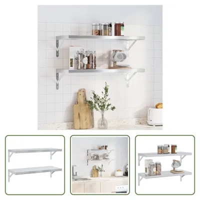 Image de The Living Store Étagères murales 2 pcs. 75x30 cm acier inoxydable argenté