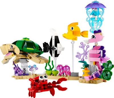 Produktbild von LEGO Creator 3in1 Meerestiere Set mit Oktopus und Tintenfisch oder Schildkröte, Krabbe und Seepferdchen, Meerestiere-Spielzeug mit Tierfiguren für Kinder, Geschenk für 8-jährige Jungs & Mädchen 31158