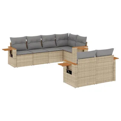Produktbild von 7-tlg. Garten-Sofagarnitur mit Kissen Beige Poly Rattan
