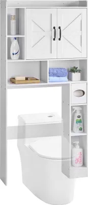 Produktbild von Badezimmerschrank Weiß mit Verstellbarem Regal - Toilettenschrank 168cm