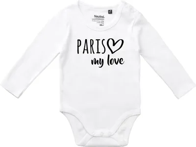 Produktbild von Huuraa Baby Body Paris my love 74 White  Baumwolle Fairtrade Langarmbody Geschenkidee