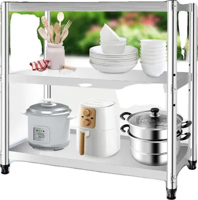 Image de Table de préparation de cuisine, 201 inox, 80 x 40 x 80 cm, 3 niveaux, niveau central réglable 6 cm, charge admissible 20-30 kg