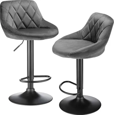 Produktbild von 2er Set Barhocker Tresenhocker mit Sitzfläche aus Samt -Chrom Dunkelgrau