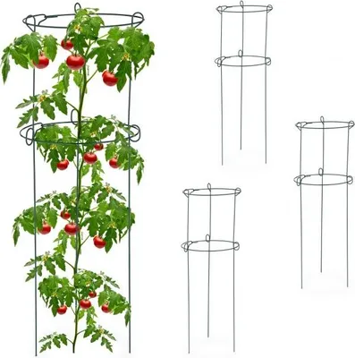 Produktbild von Relaxdays Rankhilfe 4er Set, Kletterpflanzen, Rosen, Tomaten, Pflanzenstütze freistehend, 3-beinig, Stahl, dunkelgrün
