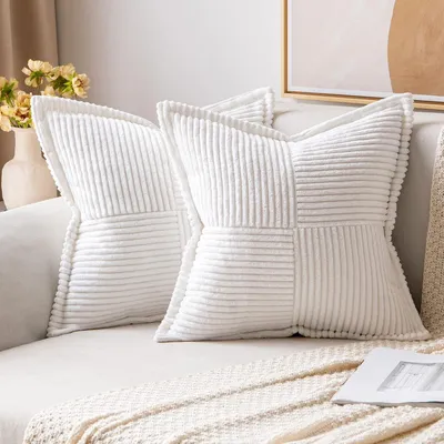 Image de Ensemble de 2 housses de coussin en velours côtelé, coussin décoratif doux, housse de coussin décorative, housses de coussin modernes, coussins pour canapé, coussins pour salon