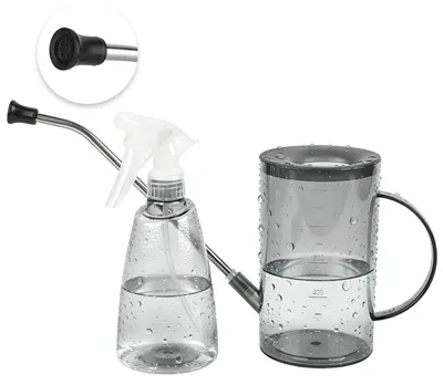 Gießkannen-Set 1 L + 500 ml Sprühflasche, transparent-grau