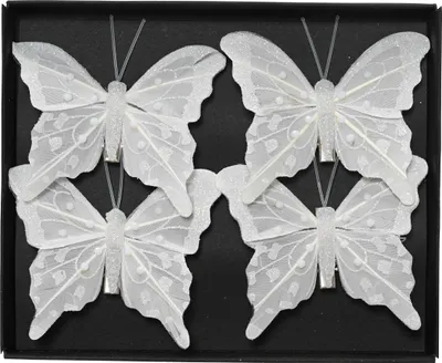 Produktbild von Schmetterling mit Clip 8cm 4er Set Winterweiß