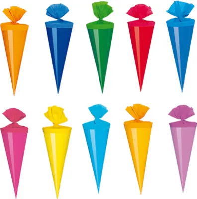 Produktbild von 30 Deko Schultüten / Länge: 12cm / 10 verschiedene Farben