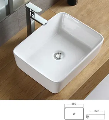 Produktbild von Preero- Aufsatzwaschbecken, 48x37x 13,5 cm, Waschbecken Keramik, Waschbecken eckig, Aufsatzwaschbecken eckig