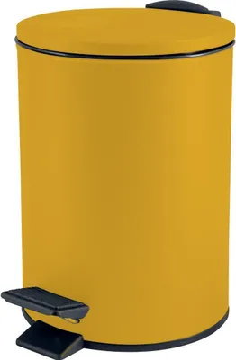 A yellow pedal bin with a black lid and pedal.