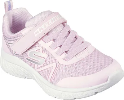 A single pink Skechers sneaker is shown against a white background.