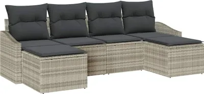 Zdjęcie produktu dla vidaXL Sofa z poduszkami 6-częściowa z jasnoszarego polirattanu